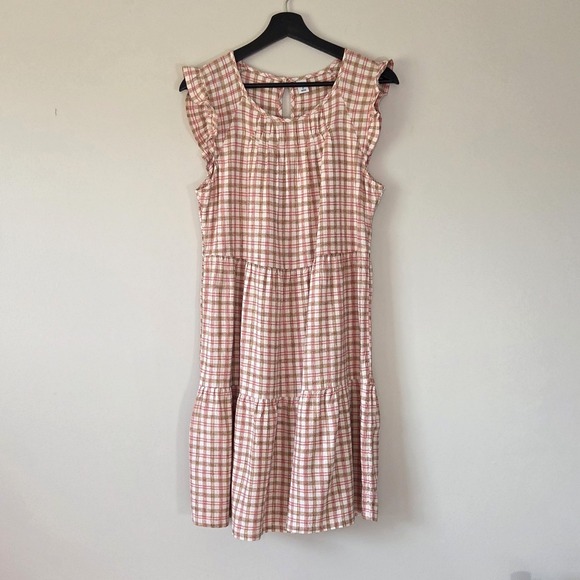 Old Navy Dresses & Skirts - Old Navy Women's Plaid Dress Size M Ruffle Tiered Linen Blend Summer